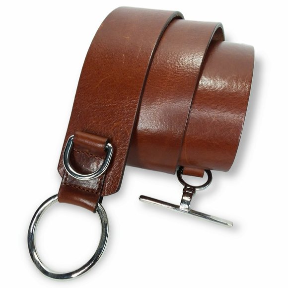 Rene Lezard Brown Leather Belt Size Medium 36 90 Silver Toggle Buckle Steampunk main image 8